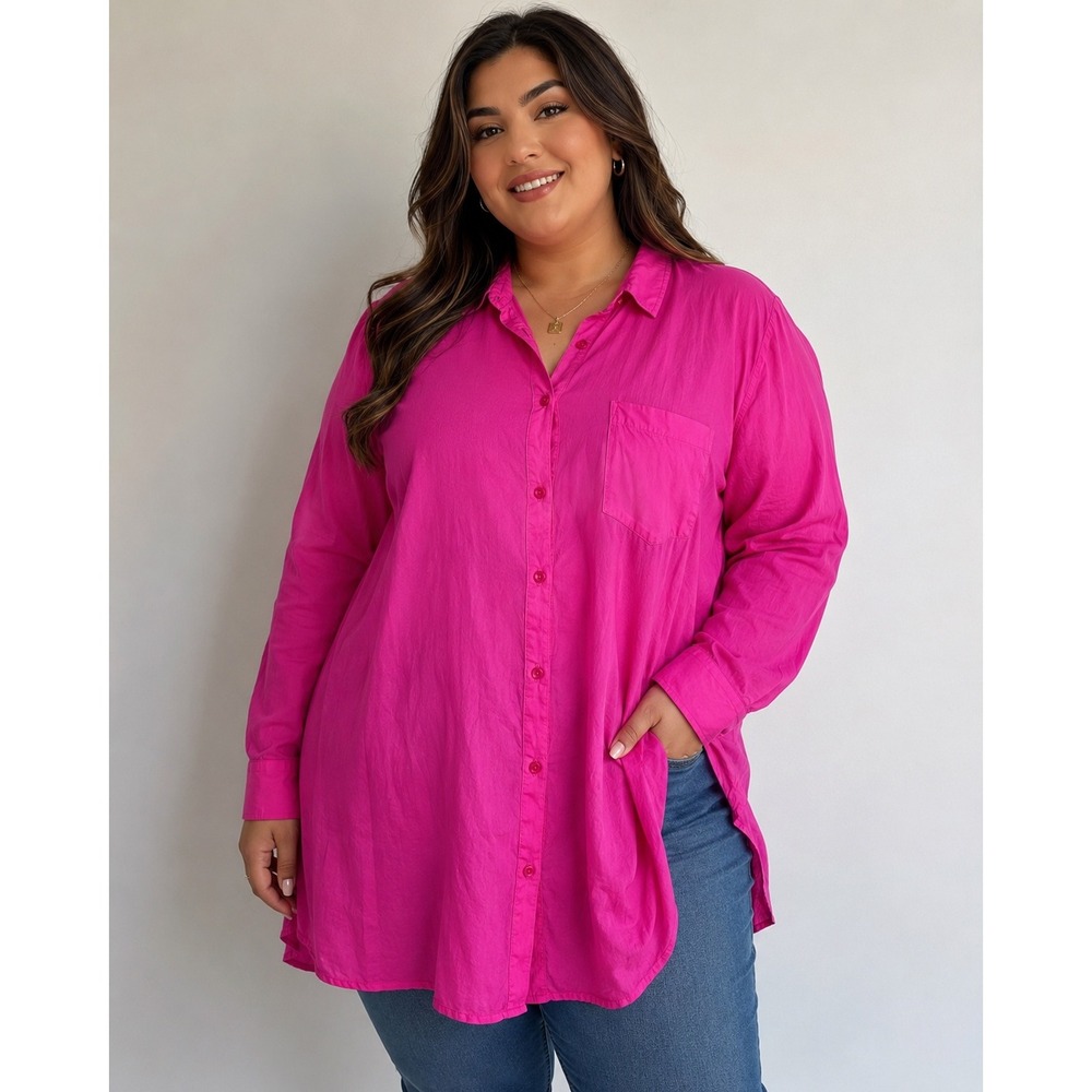 Realwear Venezia Jeans Hot Pink Cotton Button Down Shirt Oversized 18/20 503220